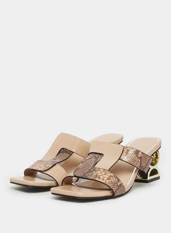 تايك تو صندل نسائي بنقشة جلد الثعبان وكعب متوسط